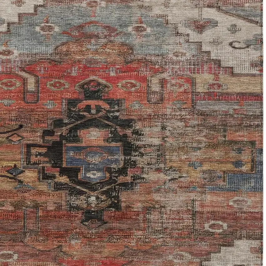 Rust Ivory And Gray Tribal Washable Indoor Outdoor Area Rug Photo 3