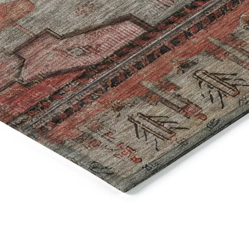 Rust Ivory And Gray Tribal Washable Indoor Outdoor Area Rug Photo 7