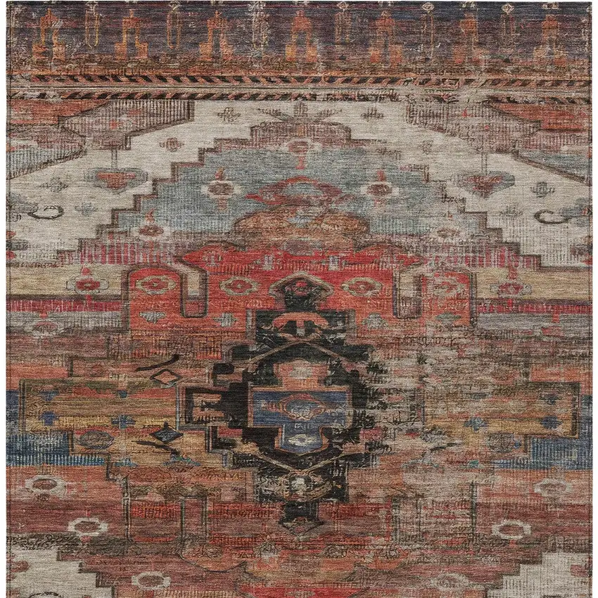 Rust Ivory And Gray Tribal Washable Indoor Outdoor Area Rug Photo 6