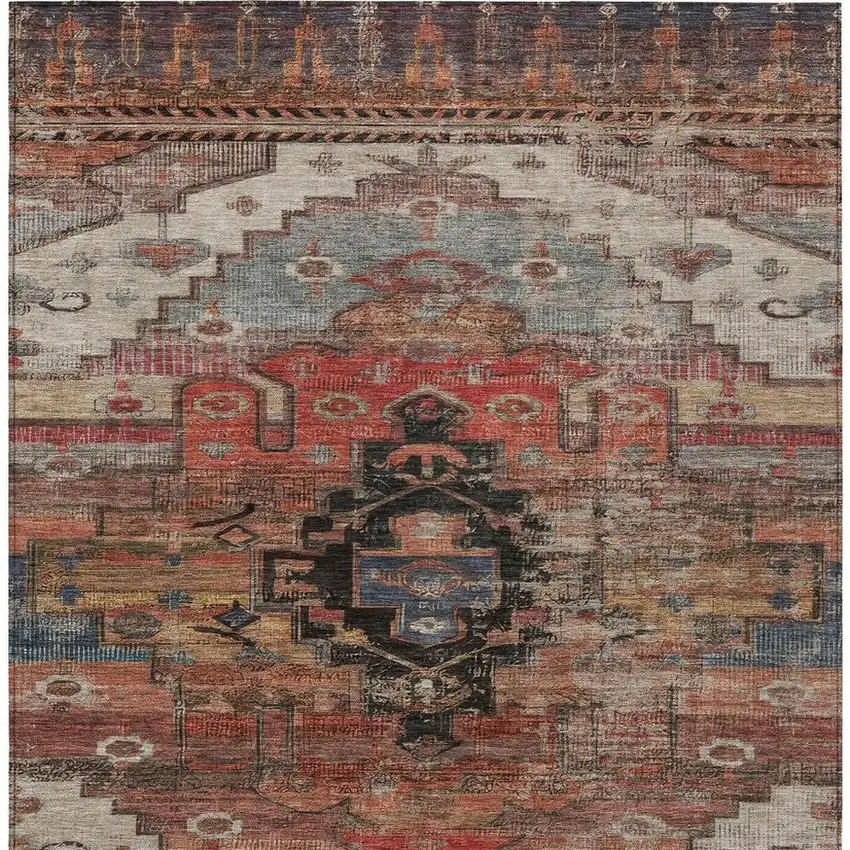 Rust Ivory And Gray Tribal Washable Indoor Outdoor Area Rug Photo 4