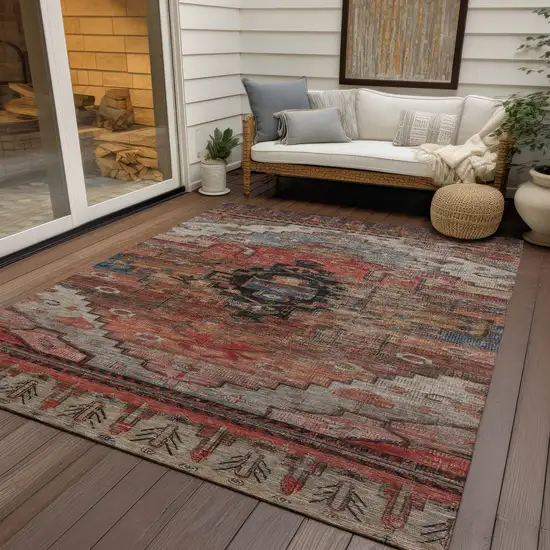 Rust Ivory And Gray Tribal Washable Indoor Outdoor Area Rug Photo 6
