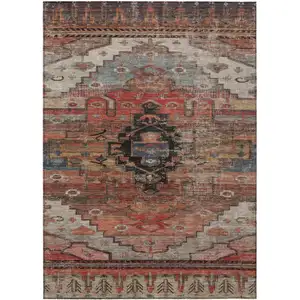 Photo of Rust Ivory And Gray Tribal Washable Indoor Outdoor Area Rug