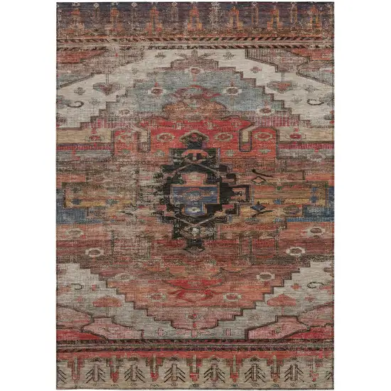 Rust Ivory And Gray Tribal Washable Indoor Outdoor Area Rug Photo 3