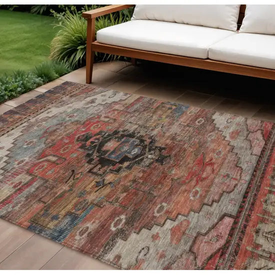 Rust Ivory And Gray Tribal Washable Indoor Outdoor Area Rug Photo 2