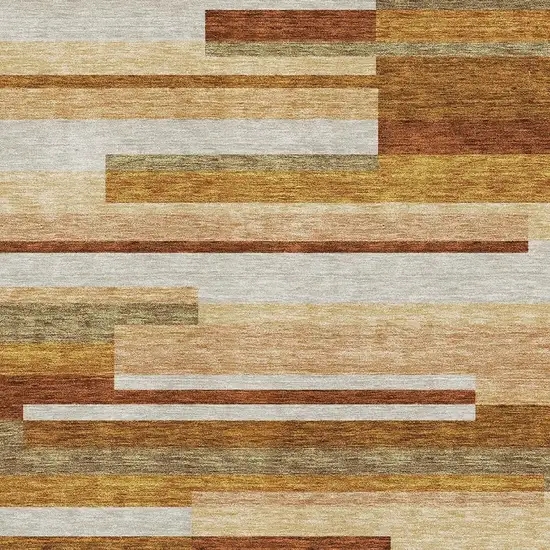 Rust Ivory And Taupe Striped Washable Area Rug With UV Protection Photo 3