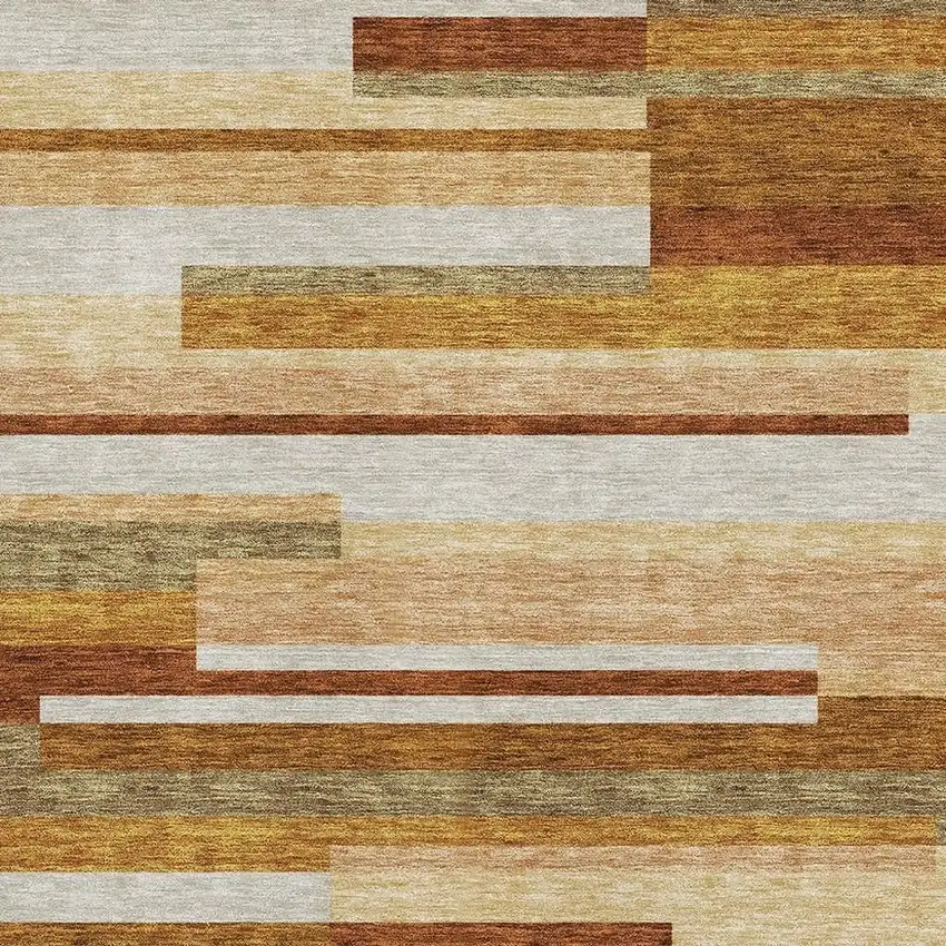 Rust Ivory And Taupe Striped Washable Area Rug With UV Protection Photo 3