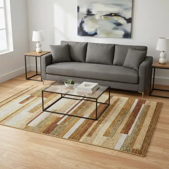 Rust Ivory And Taupe Striped Washable Area Rug With UV Protection Photo 2