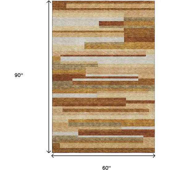 Rust Ivory And Taupe Striped Washable Area Rug With UV Protection Photo 3
