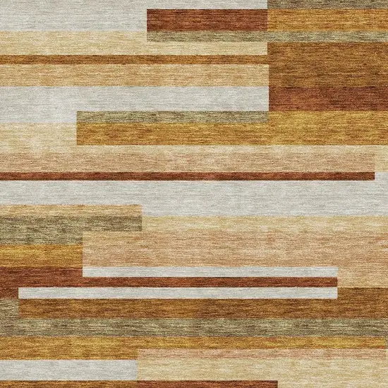 Rust Ivory And Taupe Striped Washable Area Rug With UV Protection Photo 3