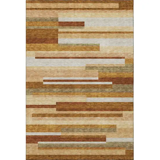 Rust Ivory And Taupe Striped Washable Area Rug With UV Protection Photo 4