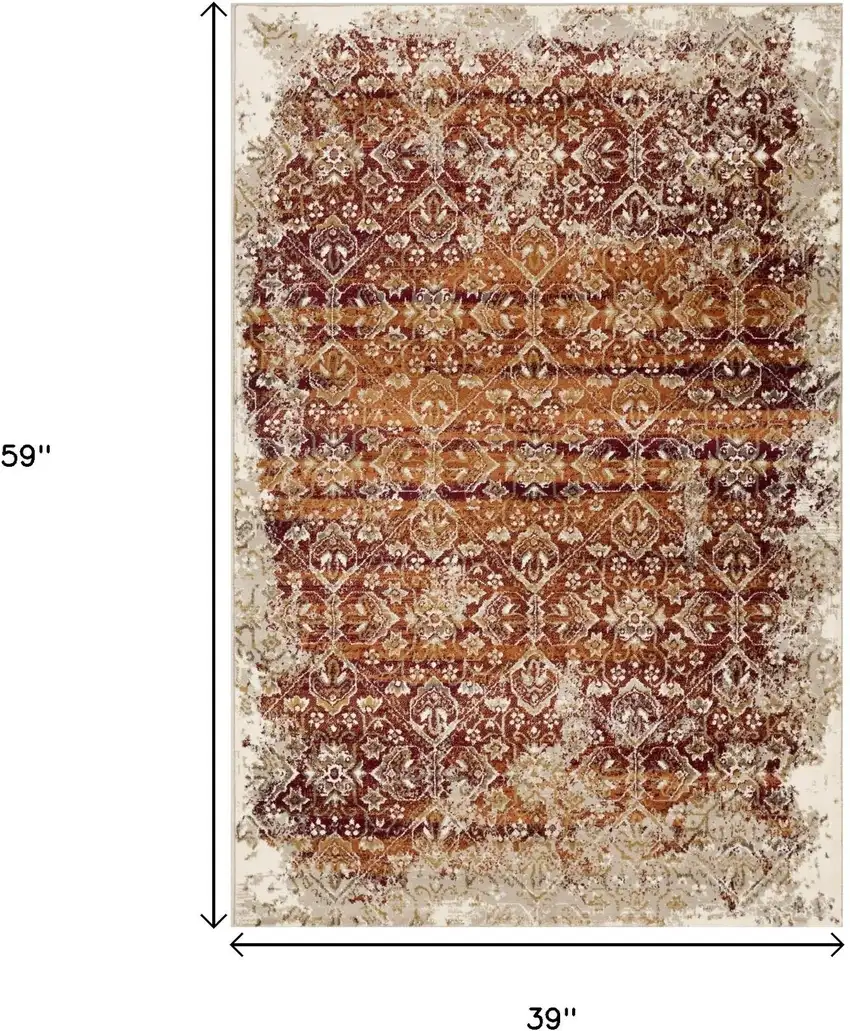 Rust And Ivory Oriental Area Rug Photo 3