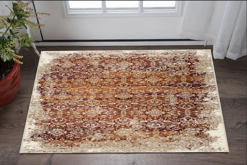 Rust Oriental Dhurrie Area Rug Photo 1