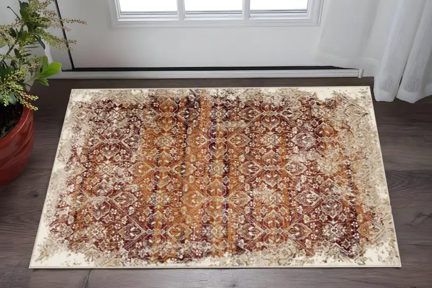 Rust And Ivory Oriental Area Rug Photo 1