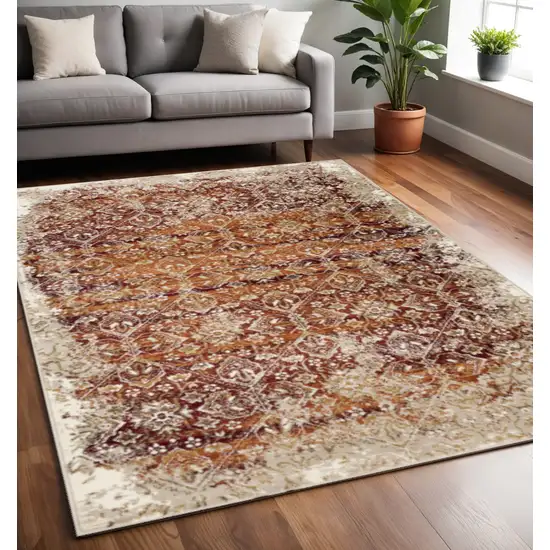 Rust And Ivory Oriental Area Rug Photo 1