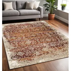 Photo of Rust Ivory Distressed Diamonds Area Rug