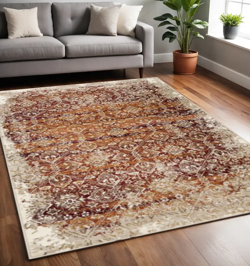 Rust And Ivory Oriental Area Rug Photo 1