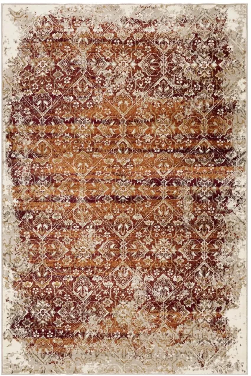 Rust And Ivory Oriental Area Rug Photo 2