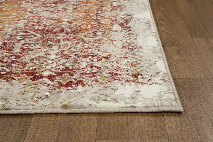 Rust Ivory Distressed Diamonds Area Rug Photo 6