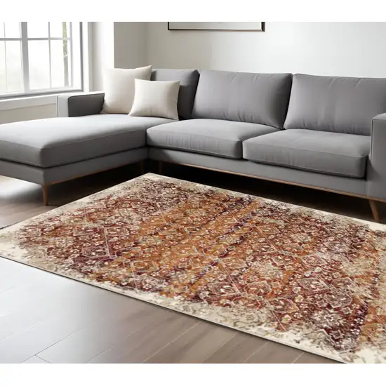 Rust And Ivory Oriental Area Rug Photo 2