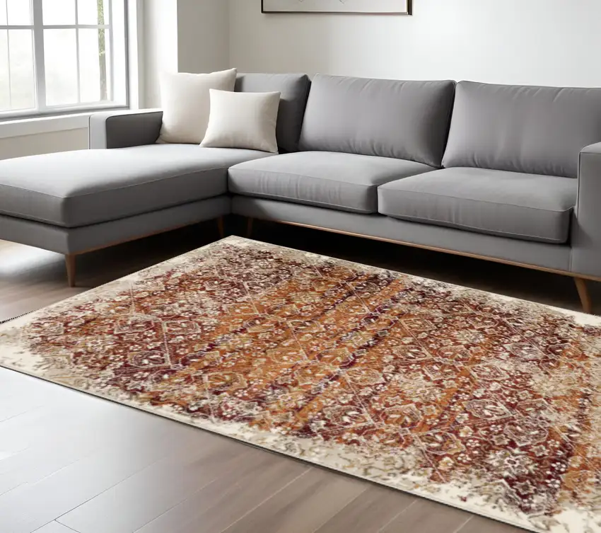 Rust And Ivory Oriental Area Rug Photo 2