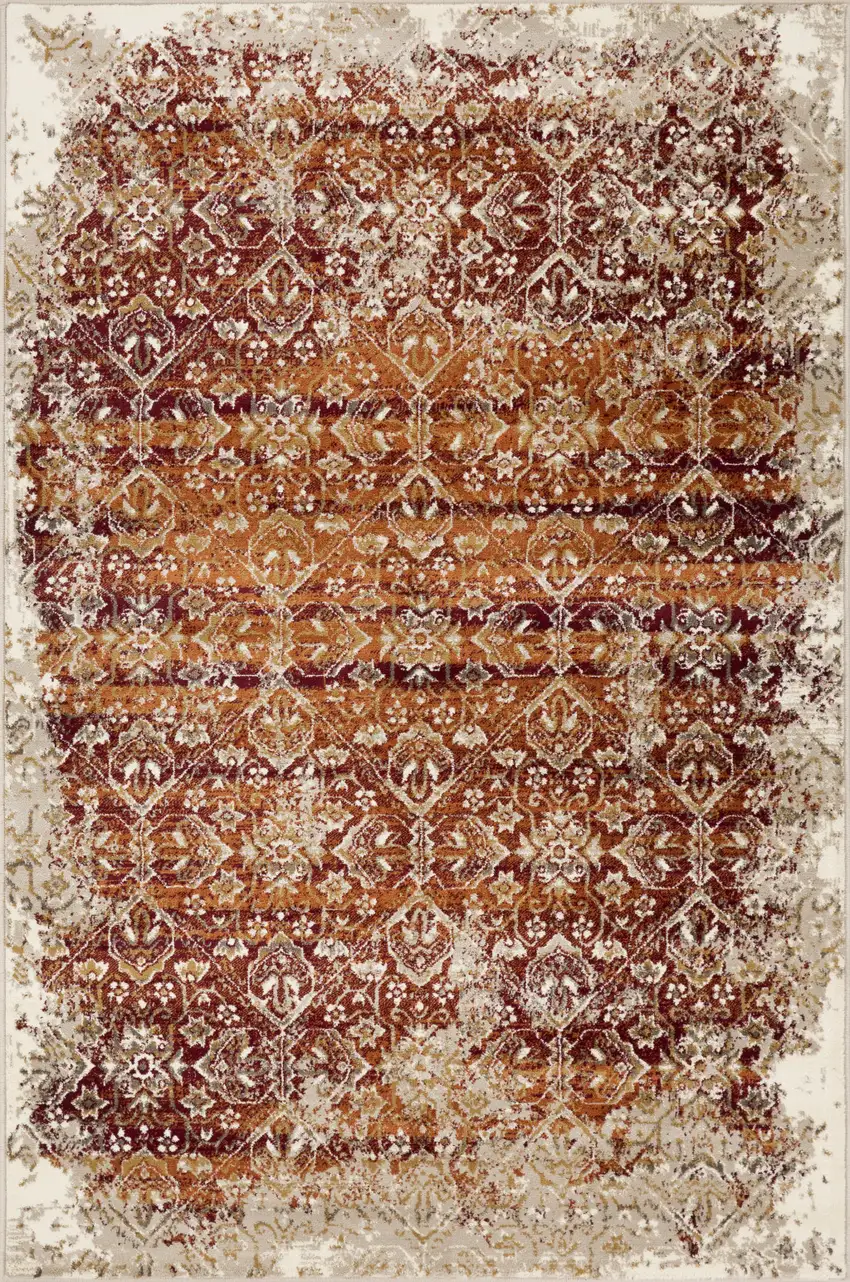 Rust Ivory Distressed Diamonds Area Rug Photo 1