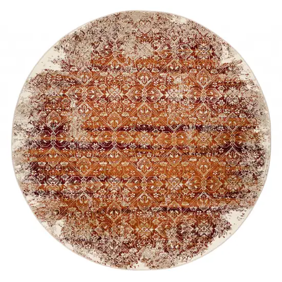8' Rust And Ivory Oriental Round Rug Photo 3