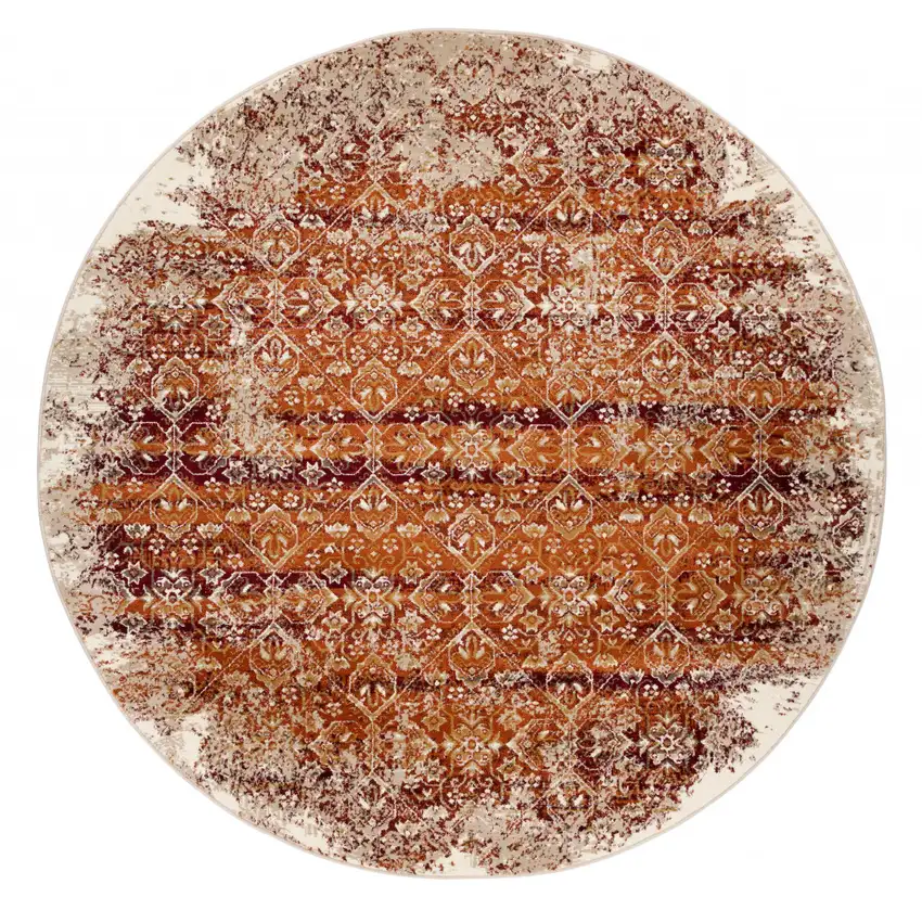 8' Rust And Ivory Oriental Round Rug Photo 3