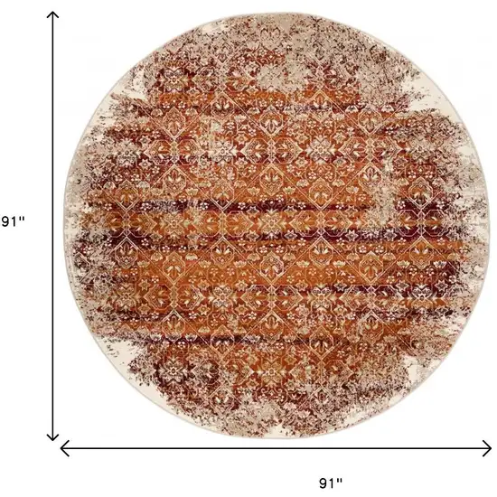 8' Rust And Ivory Oriental Round Rug Photo 7