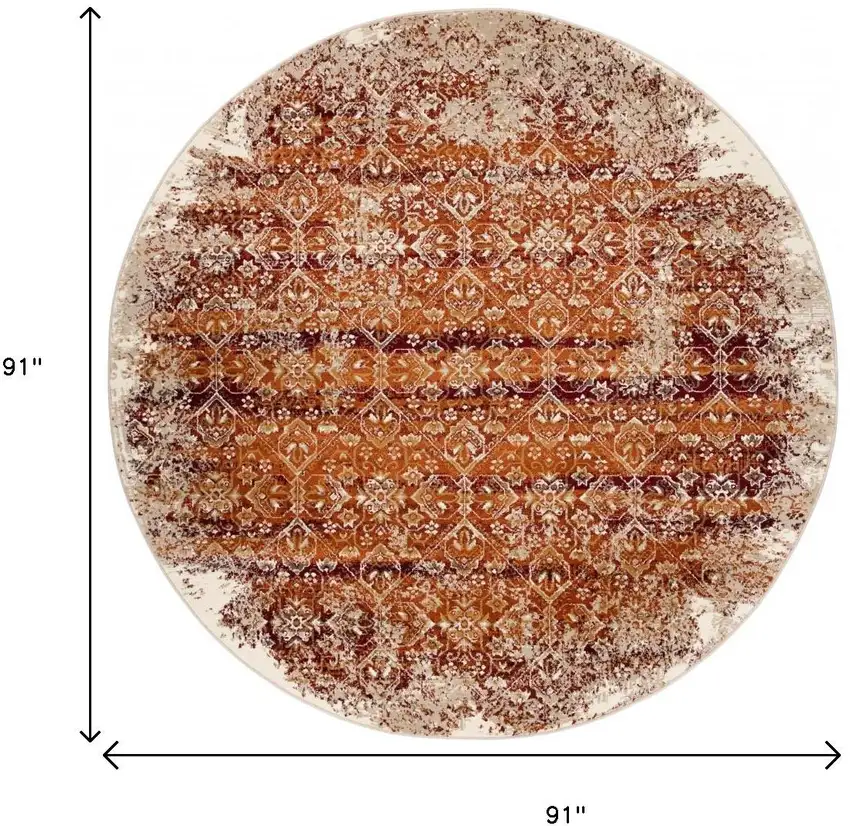 8' Rust And Ivory Oriental Round Rug Photo 7