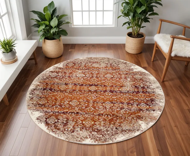 Rust Ivory Distressed Diamonds Area Rug Photo 4