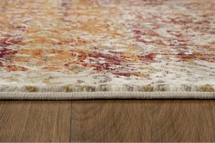 8' Rust And Ivory Oriental Round Rug Photo 5