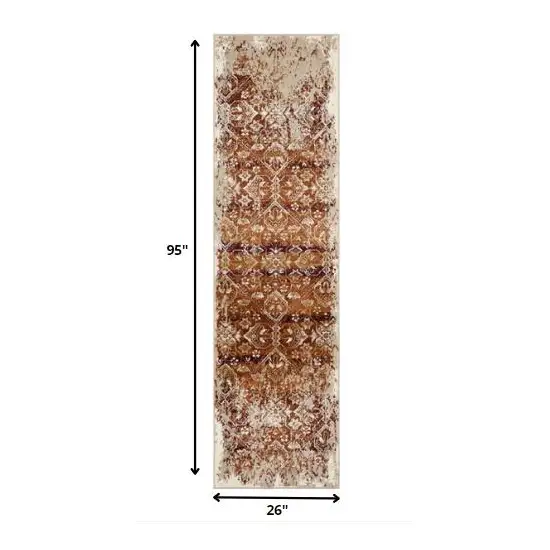 8' Rust And Ivory Oriental Runner Rug Photo 6