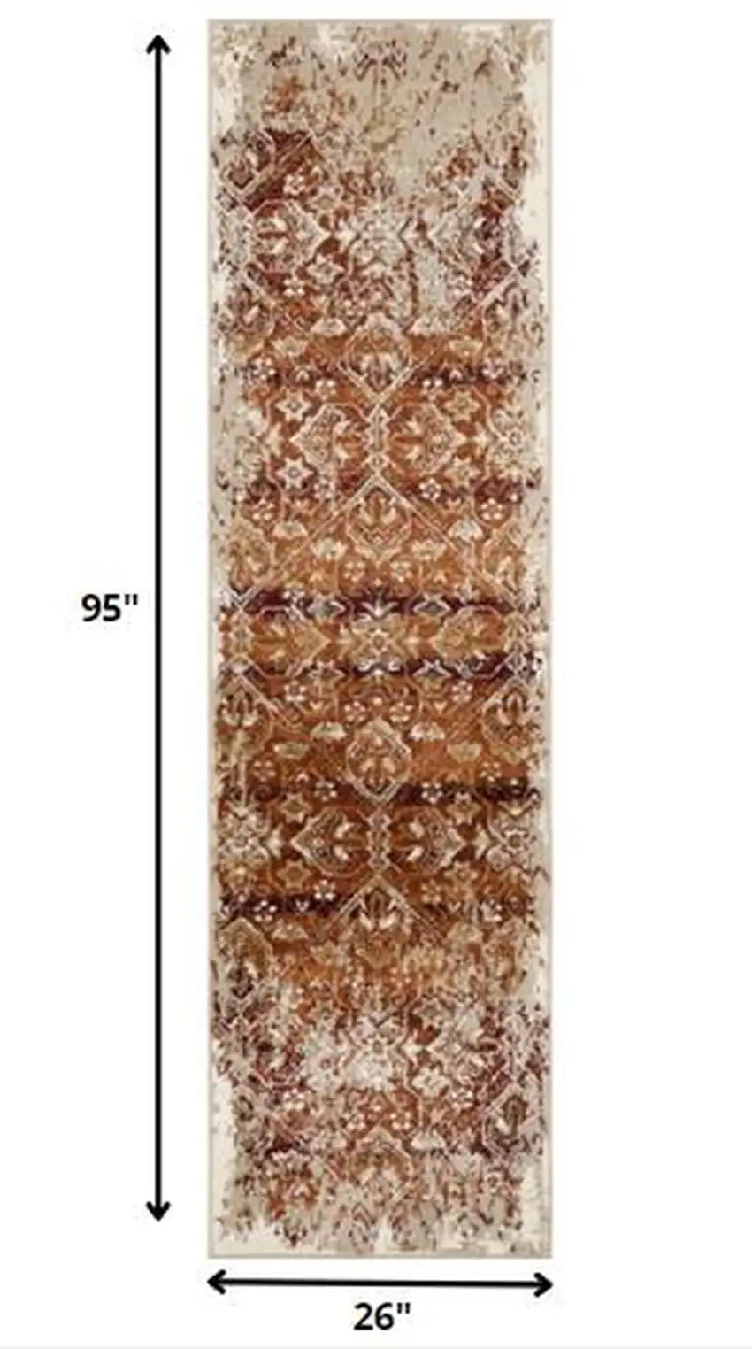 8' Rust And Ivory Oriental Runner Rug Photo 6
