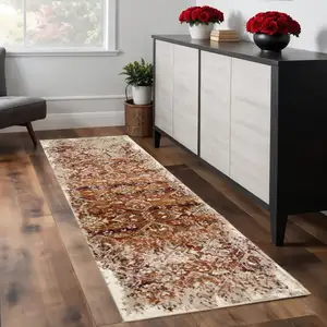 Photo of Rust Ivory Distressed Diamonds Runner Rug