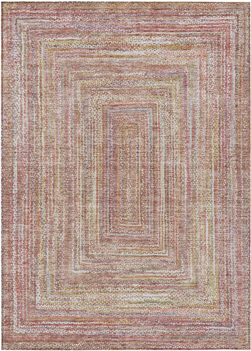 Rust Mauve And Coral Geometric Washable Indoor Outdoor Area Rug Photo 1