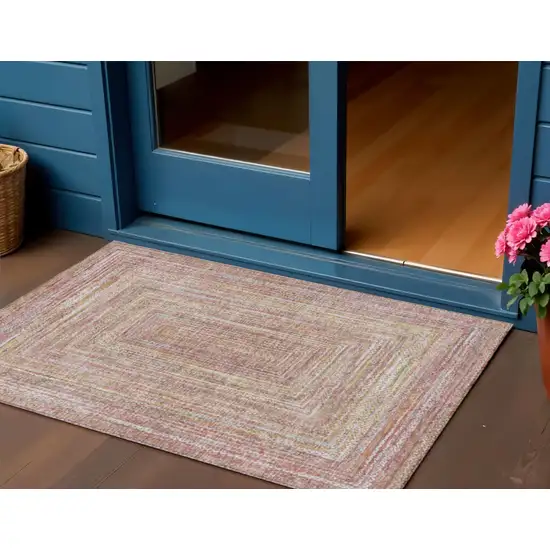 Rust Mauve And Coral Geometric Washable Indoor Outdoor Area Rug Photo 2