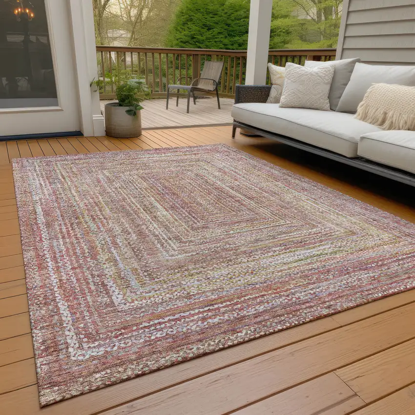 Rust Mauve And Coral Geometric Washable Indoor Outdoor Area Rug Photo 9