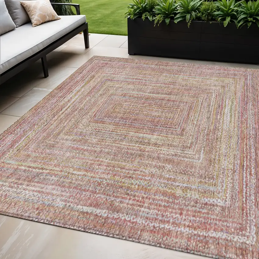Rust Mauve And Coral Geometric Washable Indoor Outdoor Area Rug Photo 2