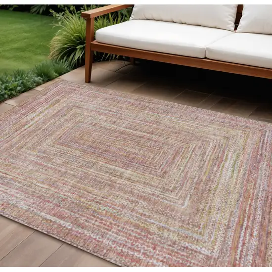 Rust Mauve And Coral Geometric Washable Indoor Outdoor Area Rug Photo 2