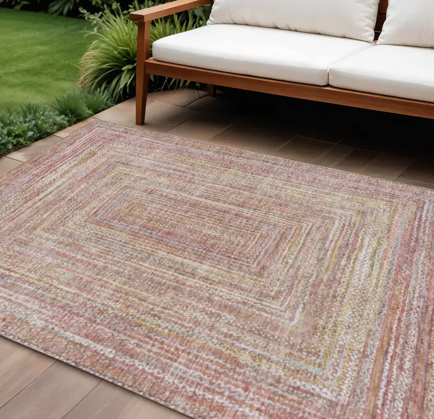 Rust Mauve And Coral Geometric Washable Indoor Outdoor Area Rug Photo 2
