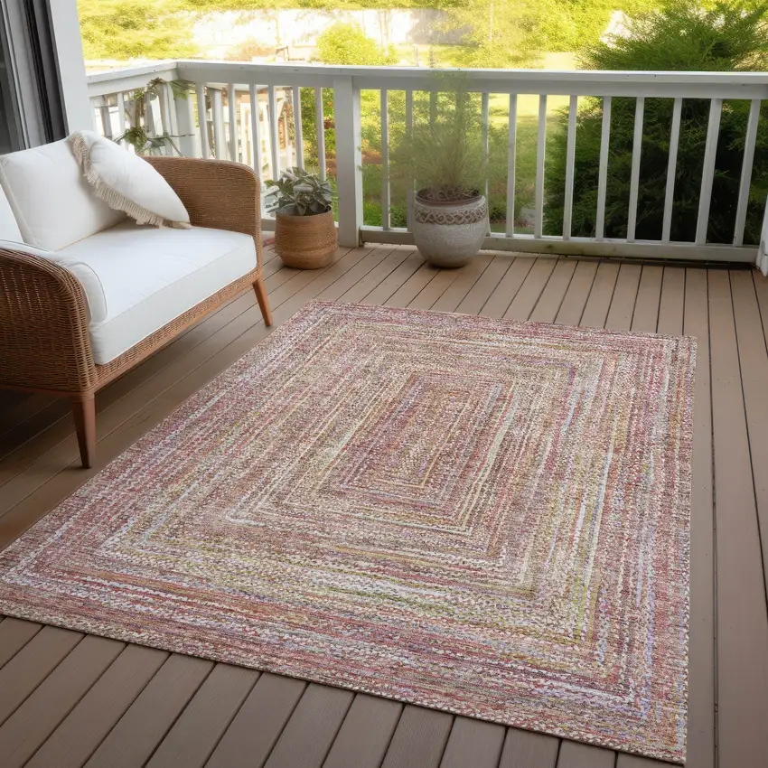 Rust Mauve And Coral Geometric Washable Indoor Outdoor Area Rug Photo 7