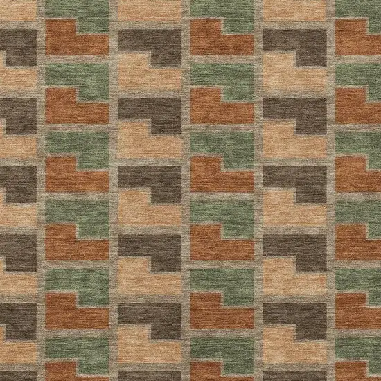Rust Olive Green And Brown Geometric Washable Indoor Outdoor Area Rug Photo 2