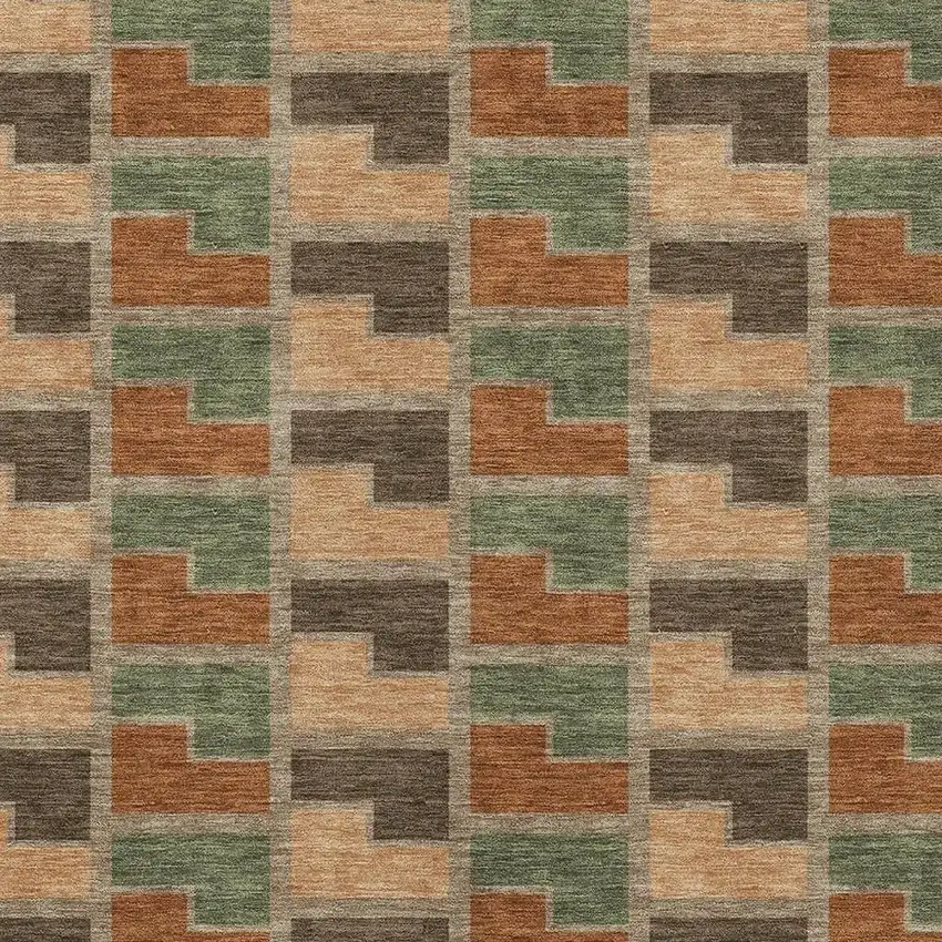 Rust Olive Green And Brown Geometric Washable Indoor Outdoor Area Rug Photo 2