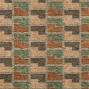 Photo of Rust Olive Green And Brown Geometric Washable Indoor Outdoor Area Rug