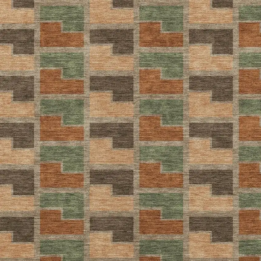 Rust Olive Green And Brown Geometric Washable Indoor Outdoor Area Rug Photo 2