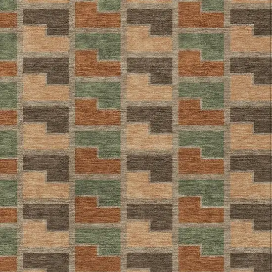 Rust Olive Green And Brown Geometric Washable Indoor Outdoor Area Rug Photo 2