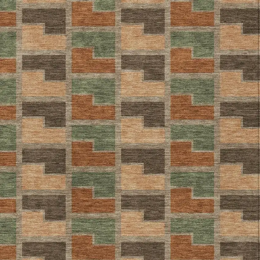 Rust Olive Green And Brown Geometric Washable Indoor Outdoor Area Rug Photo 2