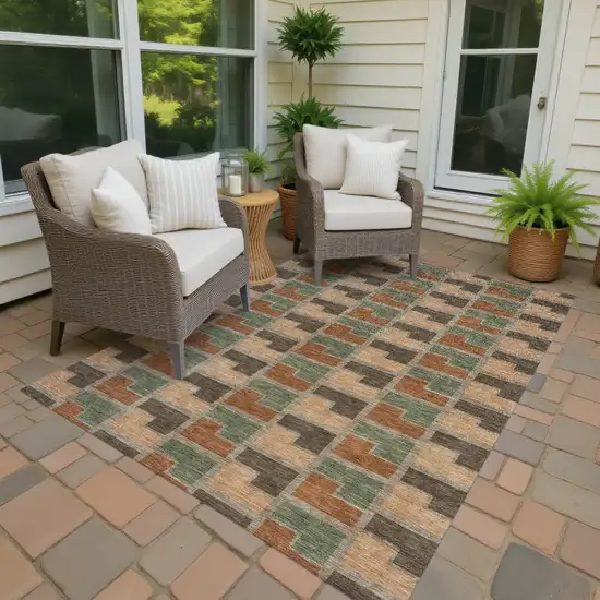 Rust Olive Green And Brown Geometric Washable Indoor Outdoor Area Rug Photo 4
