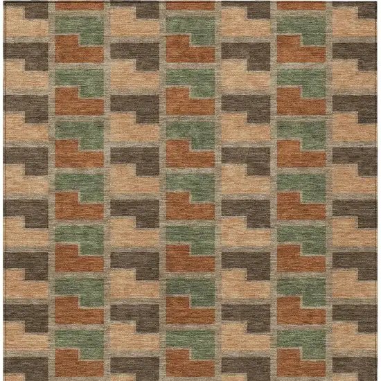 Rust Olive Green And Brown Geometric Washable Indoor Outdoor Area Rug Photo 3