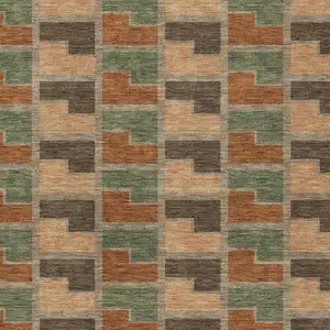 Photo of Rust Olive Green And Brown Geometric Washable Indoor Outdoor Area Rug